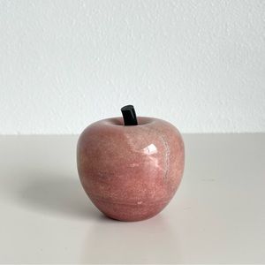 Vintage Pink Marble Apple Paperweight, Sculpture, Carved Natural Stone Decor